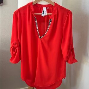 Chic Orange Blouse with Rolled Sleeves